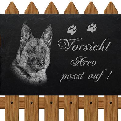 Vorsicht Warnschild Schiefer Gravur Schild Hunde Hund-017 -Ihr Foto + Text-60 x 30