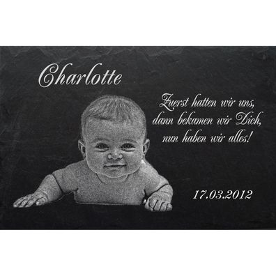 BABY Geburtstag Taufe Geschenk Geburt-002 -Text Gravur + Fotogravur - 60 x 30 cm
