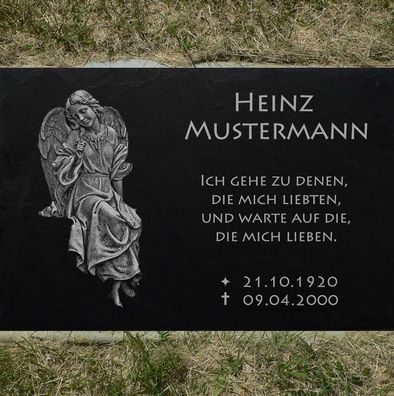 Grabstein Grabplatte Grabmal 30x20 cm Stein Gravur Inschrift Motiv Engel-11
