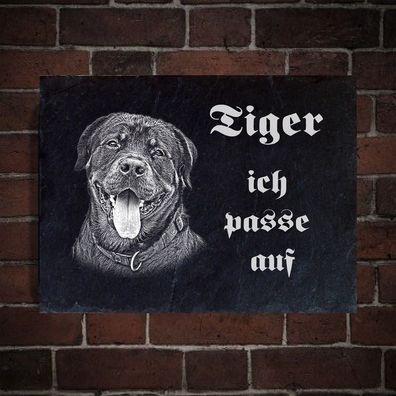 Achtung Rottweiler Schieferstein Schild Hunde Hund-018 -Wunschgravur- 30 x 20 cm