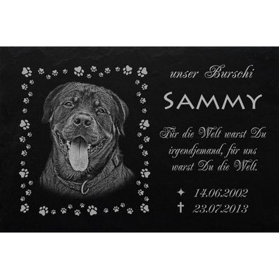 Grabplatte Grabmal Grabstein Tiergrabstein Hund-046 -Text + Foto Gravur -50x25cm