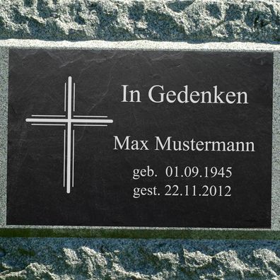 Grabstein Doppelkreuz -Kreuz und Wunschgravur- Gedenktafel Grabtafel 50 x 30 cm