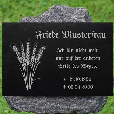 Grabstein Grabplatte Grabmal Ähren 01-Gravur mit Inschrift + Motiv- 50 x 30 cm