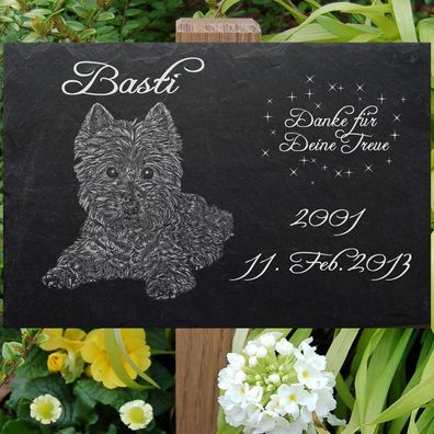 West Highland Terrier Grabstein Hunde Hund-028 -LASER - Textgravur - 30 x 20 cm