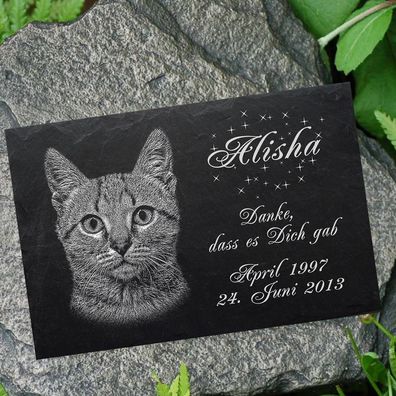 Tiergrabstein Grabstein Grabplatte Katzen Katze-007 -LASER-Textgravur- 50 x 25cm