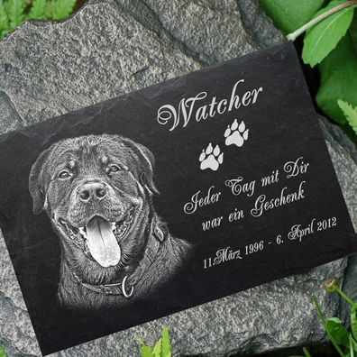 Rottweiler Grabstein Tiergrabstein Gedenkstein Hund 016 -Textgravur- 40 x 25 cm