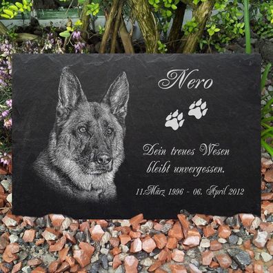 Tiergrabplatte Tiergrabstein Schäferhund Hund-020 - 40 x 25 cm - Wunschgravur