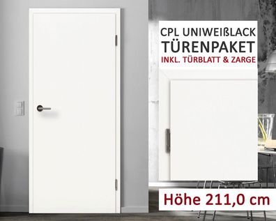kuporta CPL Zimmertüren Innentüren Uni Weißlack | 3-11 Türen + Zargen Höhe 211cm
