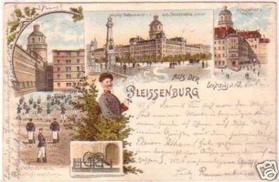 23460 Lithografie Gruss a.d. Pleissenburg Leipzig 1906
