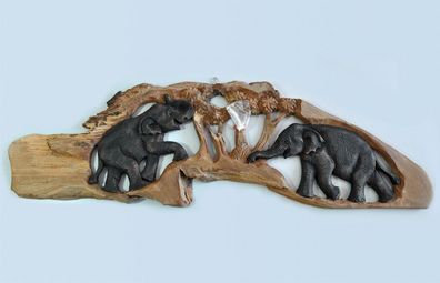 Elefantenbild Elefantenfamilie Wandbild Elefant Unikat Holz Relief bis 65x25 cm