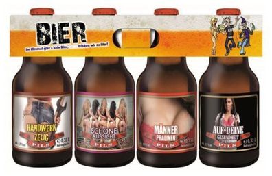 Sexy Bier im witzigen 4er Bier-Träger Geschenk für Männer (4 x 0,33l)