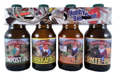 Garten-Bier im witzigen Hobby 4er Bier-Träger (4 x 0,33l)