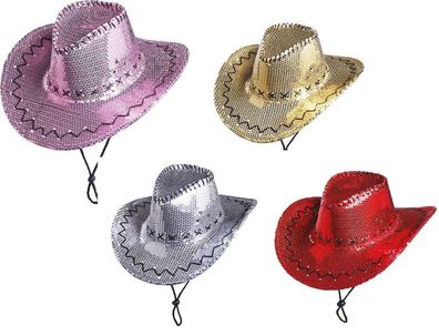 Mottoland - Pailletten Cowboyhut - Rot, Silber, Pink, Gold * Karnevals Zubehör