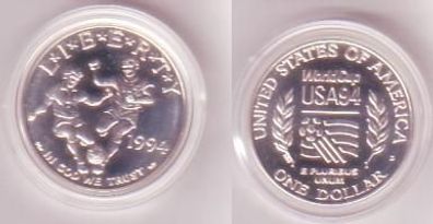 1 Dollar Silber Münze USA Fussball WM 1994