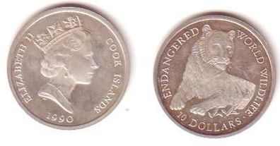 10 Dollar Silber Münze Cook Insel 1990 Tiger