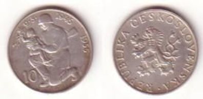 10 Kronen Silber Münze Tschechoslowakei 1955