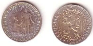 100 Kronen Silber Münze Tschechoslowakei 1948 Uni