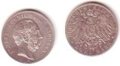 2 Mark Silber Münze 1899 Sachsen König Albert