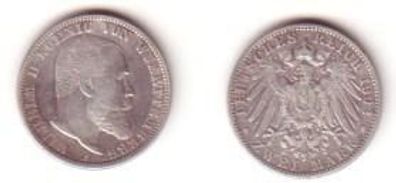 2 Mark Silber Münze 1902 Württemberg Wilhelm II.