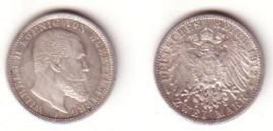 2 Mark Silber Münze 1912 Württemberg Wilhelm II.