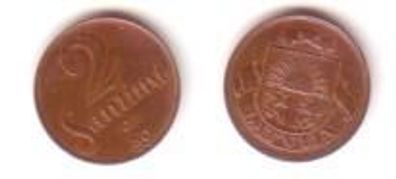 2 Santimi Kupfer Münze Lettland 1922 Wappen