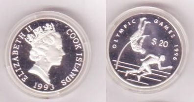 20 Dollar Silber Münze Cook Insel Olympiade 1996