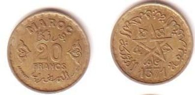 20 Francs Messing Münze Marokko 1945