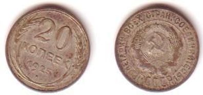 20 Kopeken Silber Münze Sowjetunion 1925