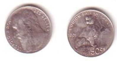 50 Centimes Silber Münze Belgien 1901