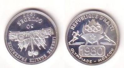 50 Courdes Silber Münze Haiti 1977 PP Olympiade Moskau