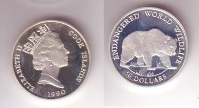 50 Dollar Silber Münze Cook Insel 1990 Grizzlybär