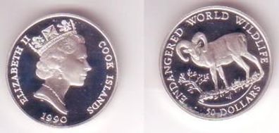 50 Dollar Silber Münze Cook Insel 1990 Muflon