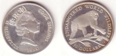 50 Dollar Silber Münze Cook Insel 1990 Schimpanse