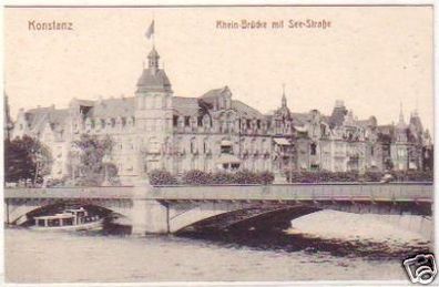 24449 Ak Konstanz Rhein Brücke mit See Strasse 1917