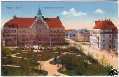 23935 Ak Gröba (Elbe) Georgplatz mit Schule 1916