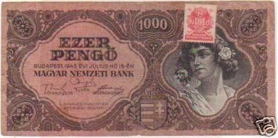 1000 Pengö Banknote Ungarn 1945 mit Bank Marke