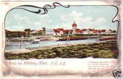 24642 Ak Gruss aus Mühlberg Elbe mit Dampfer 1902