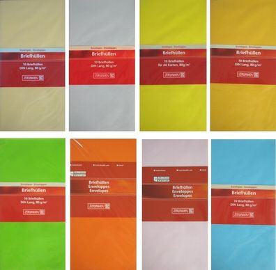 Briefumschläge - DIN lang - 10 Stück - verschiedene Farben