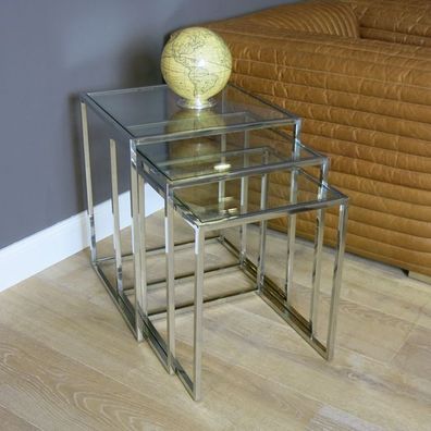Glastisch Set 3er Tisch Glas Quadrat Modern Beistelltisch Lampe Wohnzimmertisch