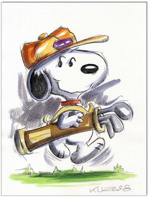 Klausewitz: Original Feder und Aquarell : Peanuts Snoopy Golf III / 24x32 cm