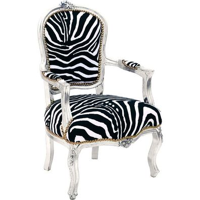 Barockstuhl Antik-Stil Stuhl BAROCK Armlehnstuhl Barock Sessel silber - zebra