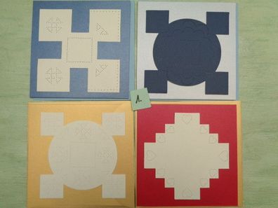 4 quadratische Grußkarten & Prickel-Aufleger & Kouvert 16,5x16, cm Unikat Handarbeit