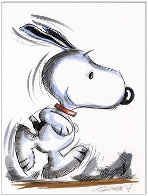 Klausewitz: Original Feder und Aquarell : Peanuts Running Snoopy II / 24x32 cm