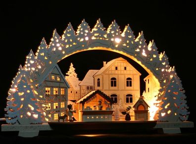 3D-Räucher-Schwibbogen aus Holz Bäckerei Weihnachten verschneit 53cm Erzgebirge