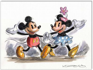 Klausewitz: Original Feder und Aquarell : Mickey & Minnie in Love IV / 24x32 cm
