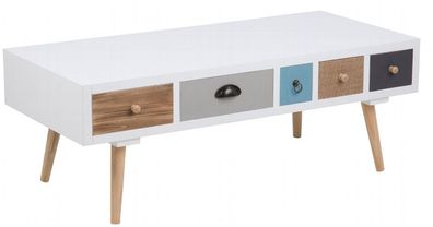 Holz Couchtisch Wohnzimmertisch Schubladen Stube Tisch Beistelltisch weiß bunt