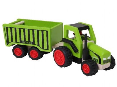Traktor mit Anhänger / Kipper grün, aus Holz, für Bauernhof njoykids 14101