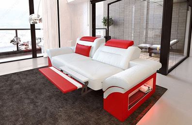 2 Sitzer Design Sofa Leder MONZA mit opt. LED Beleuchtung und opt. Relax Funktion