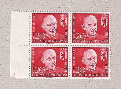 Berlin 1958 181 ( 1. Todestag Bürgermeister Otto Suhr) Randviererblock xx