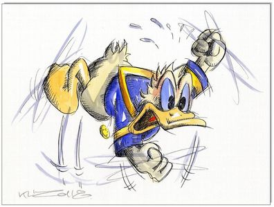 Klausewitz: Original Feder und Aquarell : Donald Duck in Rage II / 24x32 cm